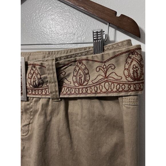Y2K Ruff Hewn Womens Sz 10 Flare Khaki Pants Tan Embroidered Belt Hippie Boho - Picture 7 of 13